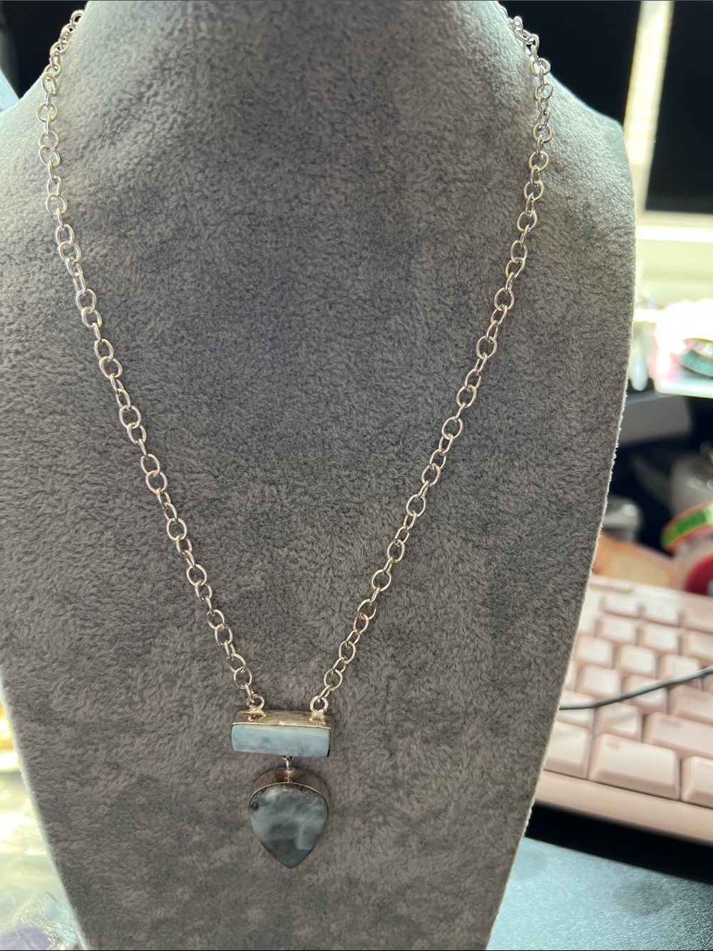 Larimar Double Drop Pendant Necklace in Silver-Tone